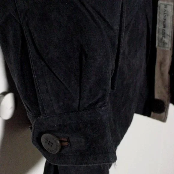 Vtg 90's Rainforest Dark Blue Zip Coat w Leather Collar Sz L